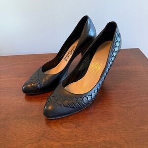 Salvatore Ferragamo Black Woven Leather Heels